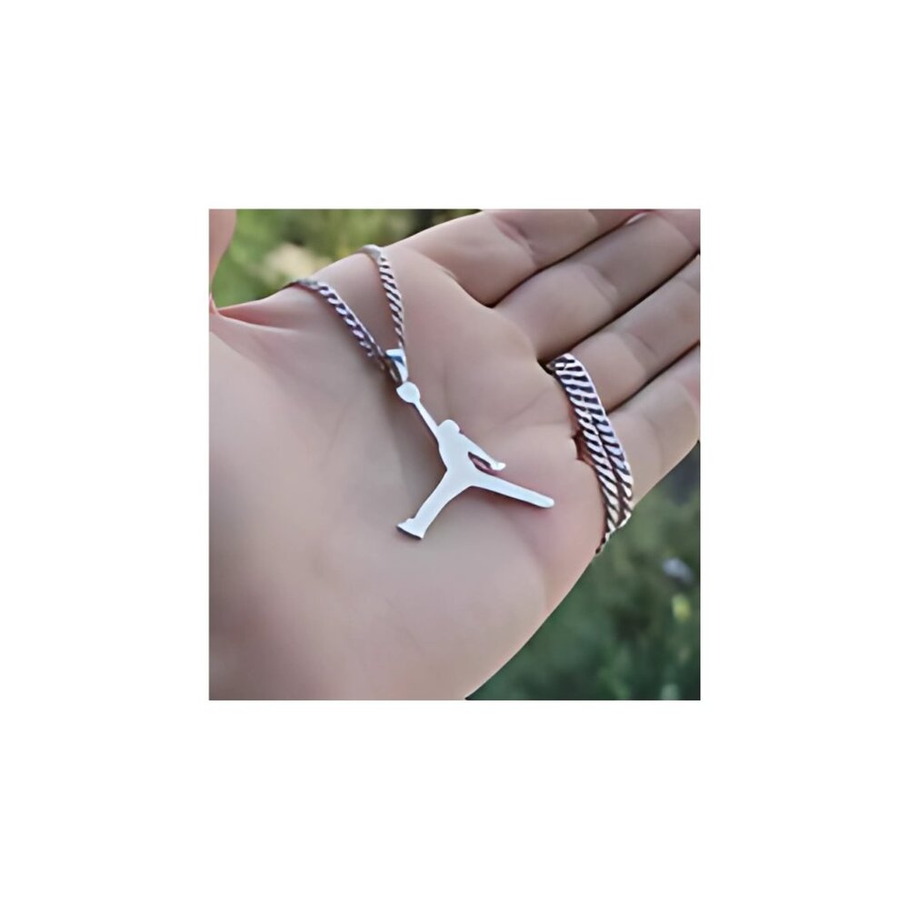 NEW Michael Jordan Jumpman 23 Silver Necklace & Silver Crystal Stud Earrings Set - Picture 2 of 8